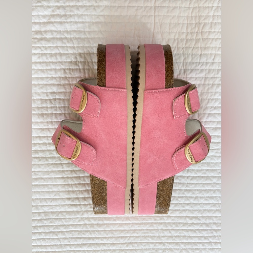 PRELOVED barely worn Simply Southern SZ 9 Pink Double-Buckle Slide Sandals - Picture 3 of 6